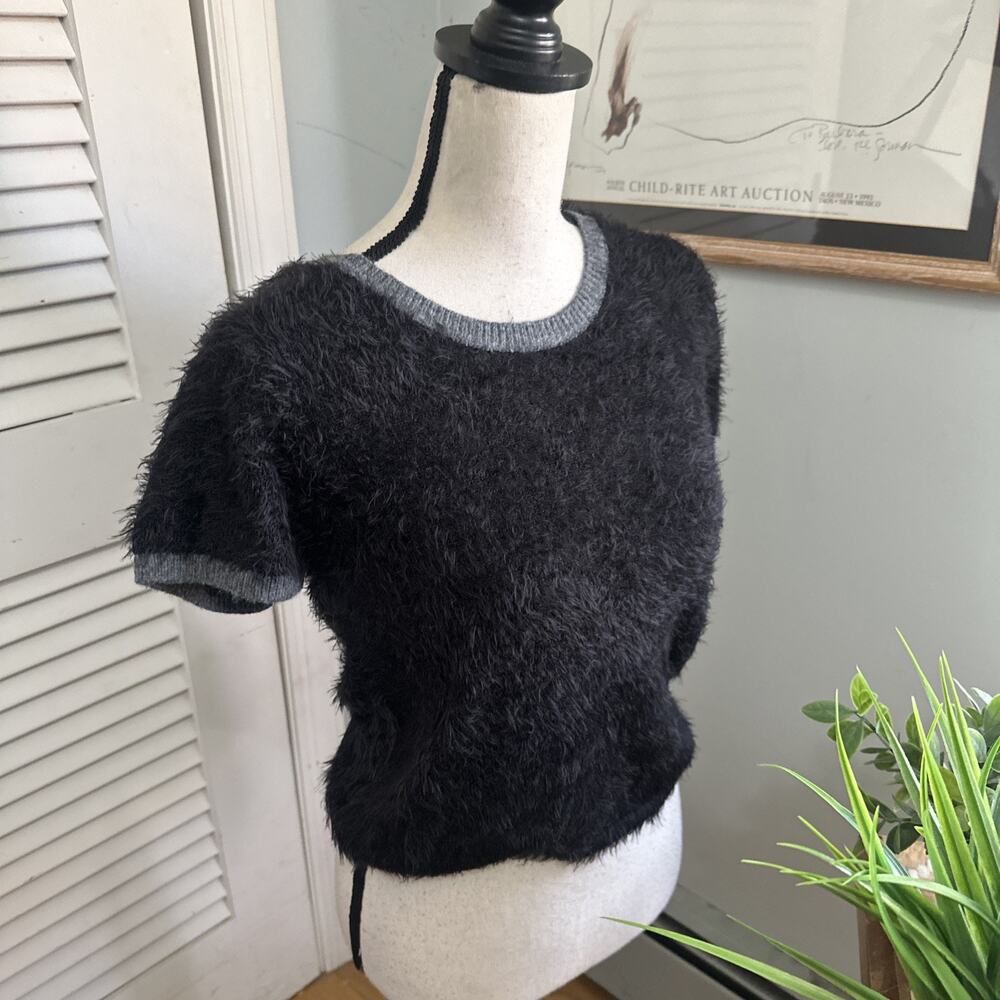 Natural Life Sweater Medium Black Fuzzy Eyelash Knit Short Sleeve Soft Girl Chic
